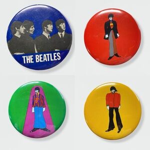 Vintage 1968 Beatles Yellow Submarine King Features Pins, 3 1/2”, Set of 4